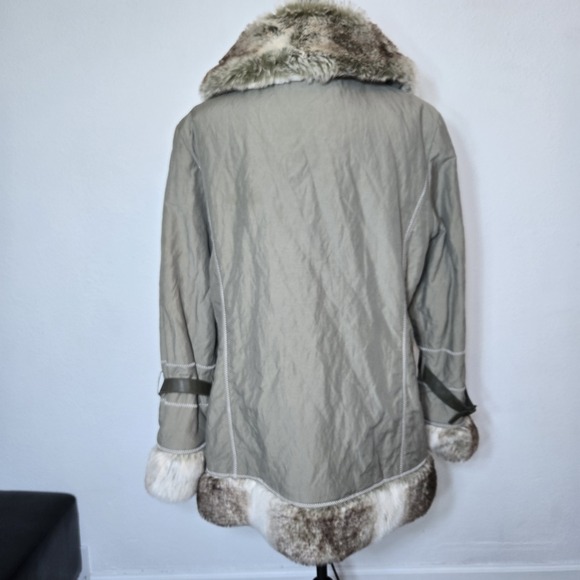 Fur Trim Coat Montanaco Parka Light Green Toggle Buttons Womens XL Western - Picture 5 of 12